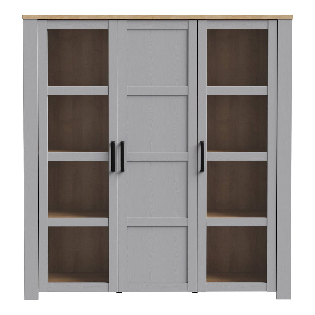 Bohol Large Display Cabinet in Riviera Oak/Grey Oak - TidySpaces