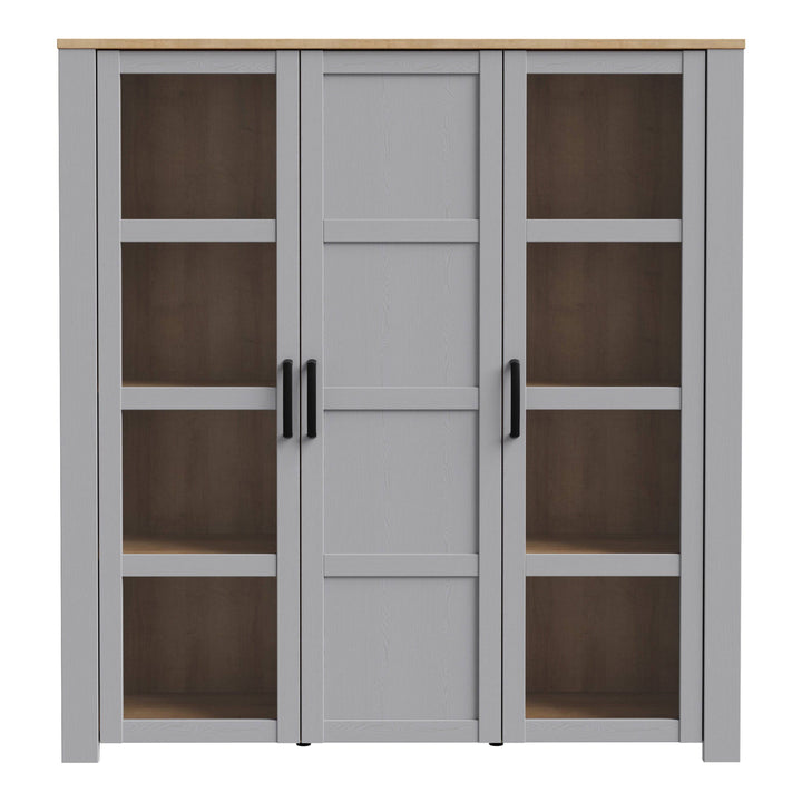 Bohol Large Display Cabinet in Riviera Oak/Grey Oak - TidySpaces