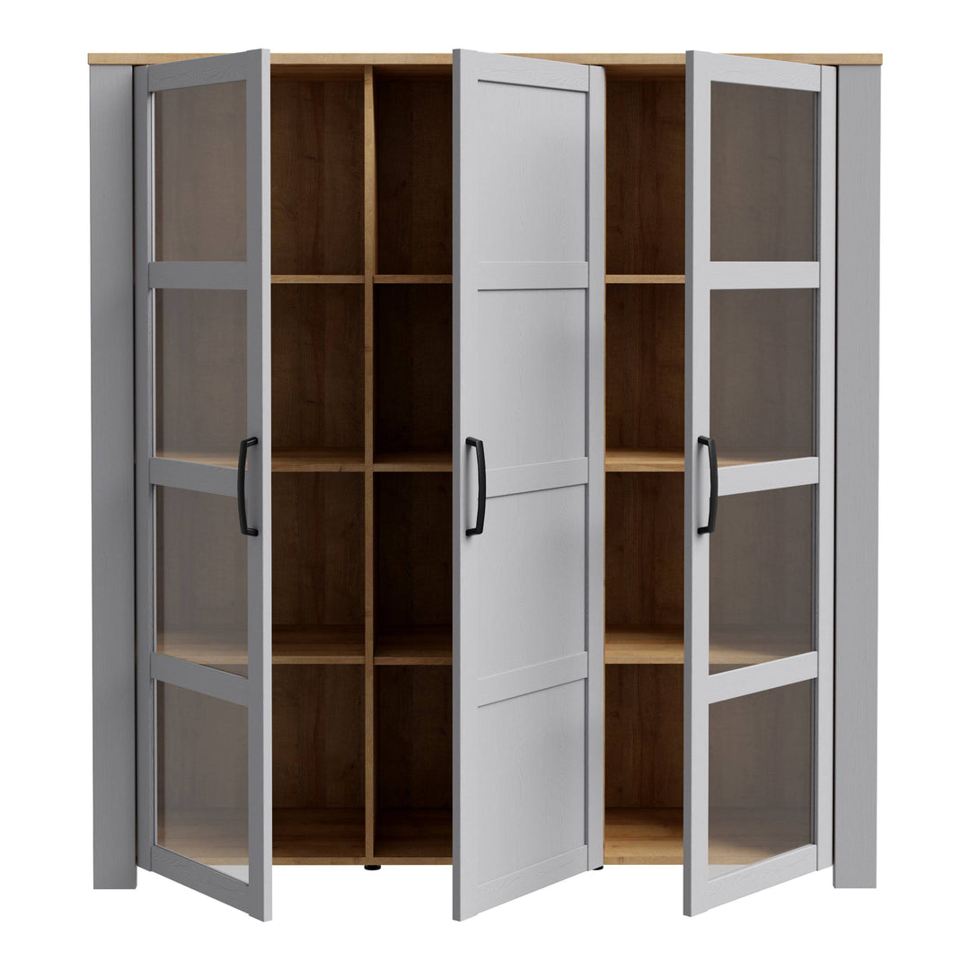 Bohol Large Display Cabinet in Riviera Oak/Grey Oak - TidySpaces