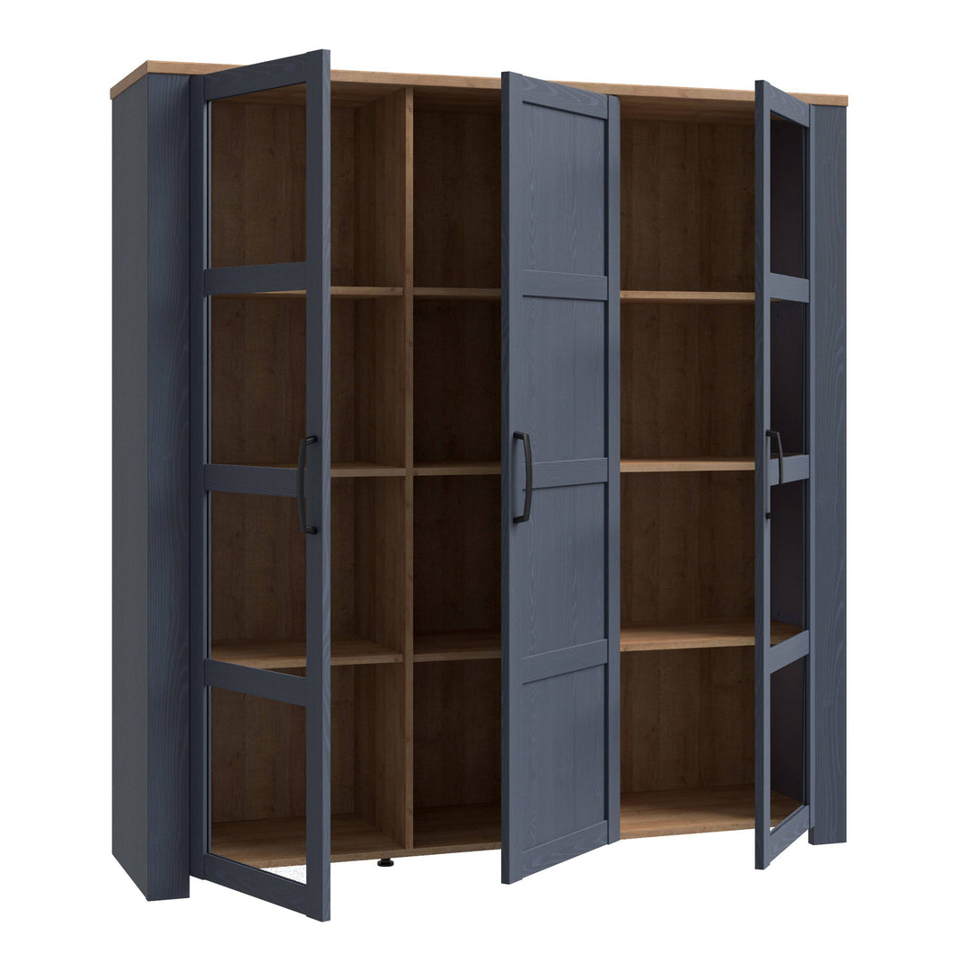 Bohol Large Display Cabinet in Riviera Oak/Navy - TidySpaces