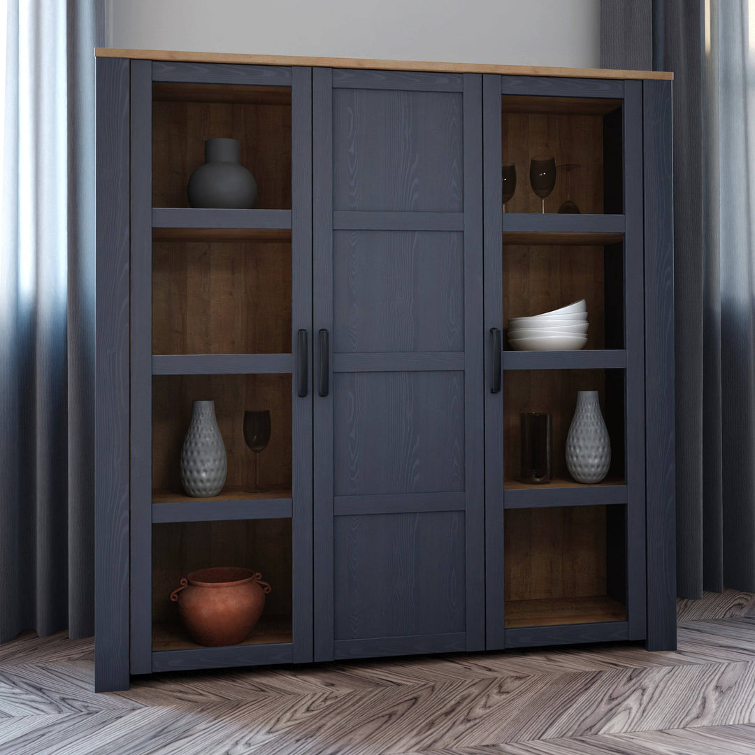 Bohol Large Display Cabinet in Riviera Oak/Navy - TidySpaces