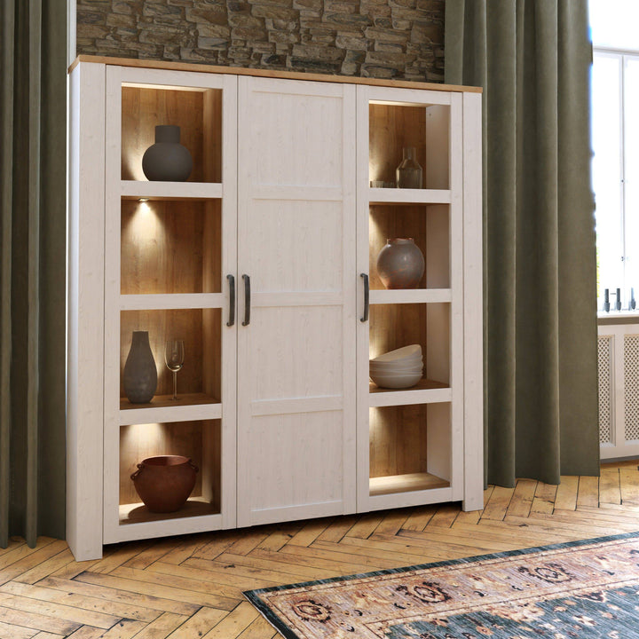 Bohol Large Display Cabinet in Riviera Oak/White - TidySpaces