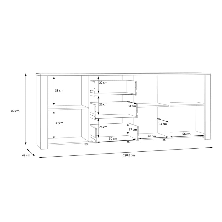 Bohol Large Sideboard in Riviera Oak/Grey Oak - TidySpaces