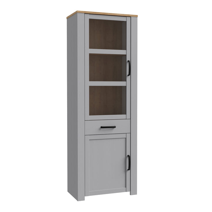 Bohol Narrow Display Cabinet in Riviera Oak/Grey Oak - TidySpaces