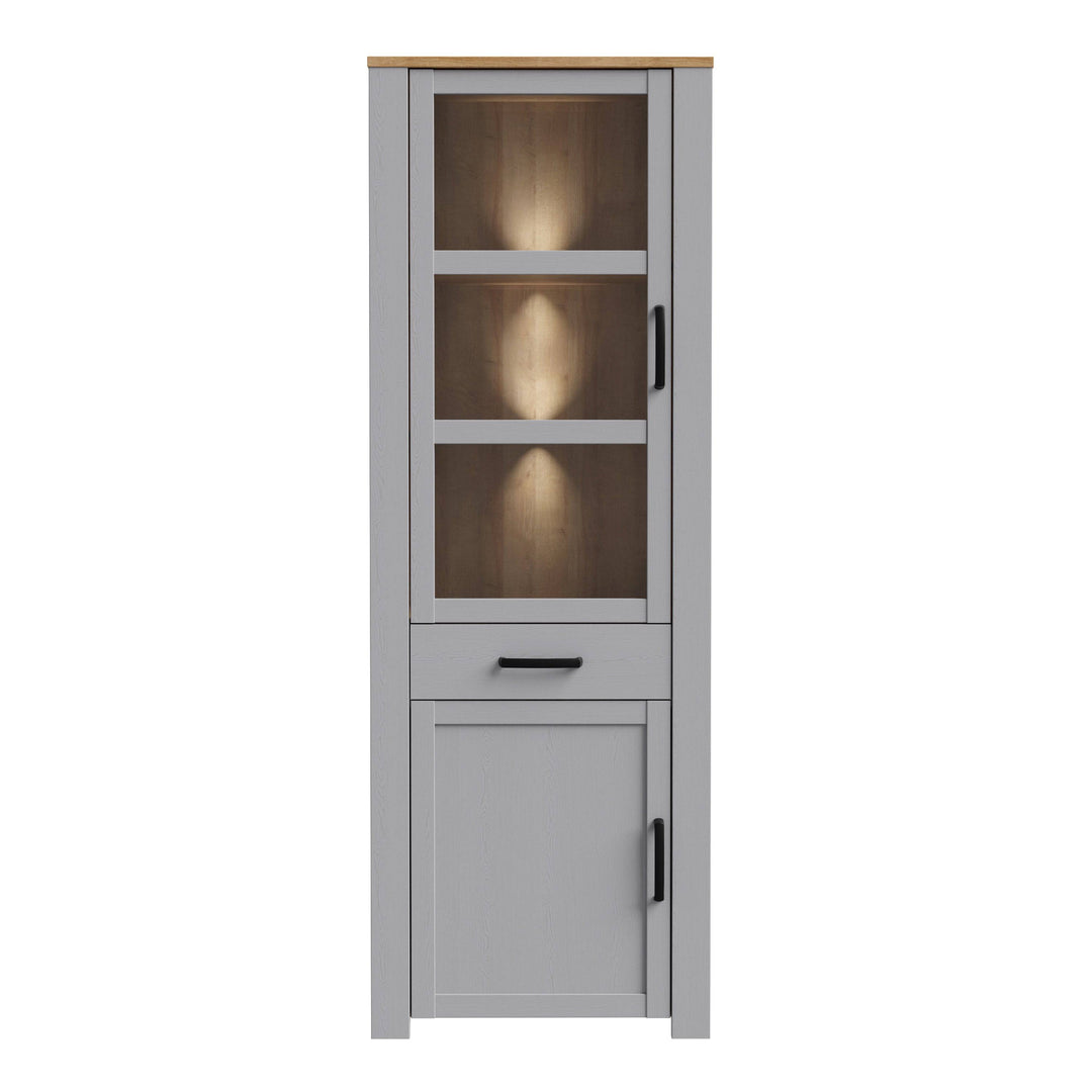 Bohol Narrow Display Cabinet in Riviera Oak/Grey Oak - TidySpaces