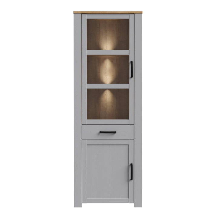 Bohol Narrow Display Cabinet in Riviera Oak/Grey Oak - TidySpaces