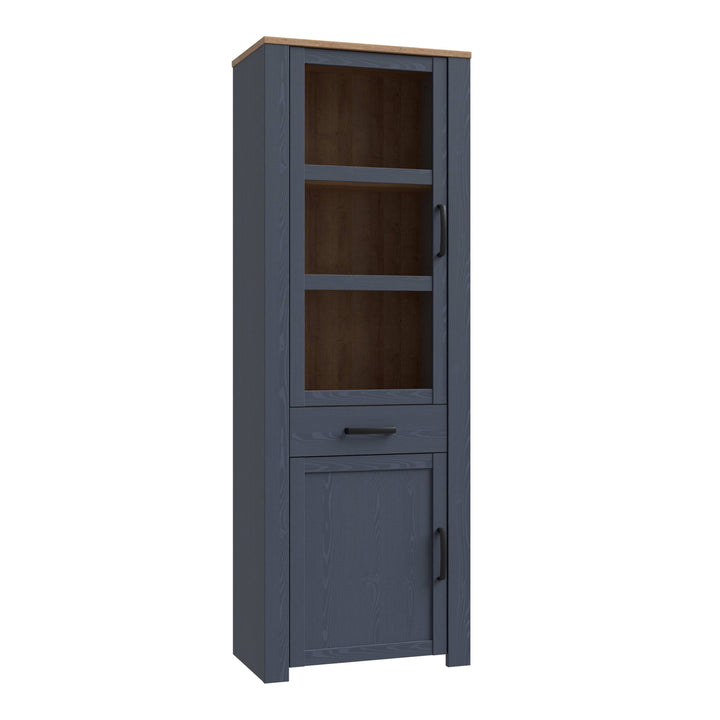 Bohol Narrow Display Cabinet in Riviera Oak/Navy - TidySpaces