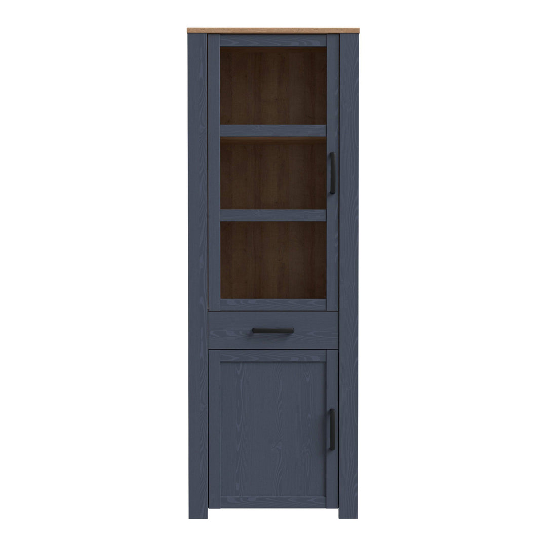 Bohol Narrow Display Cabinet in Riviera Oak/Navy - TidySpaces