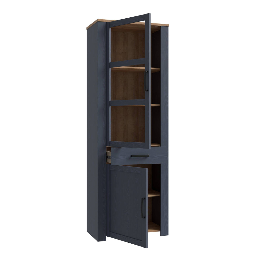 Bohol Narrow Display Cabinet in Riviera Oak/Navy - TidySpaces