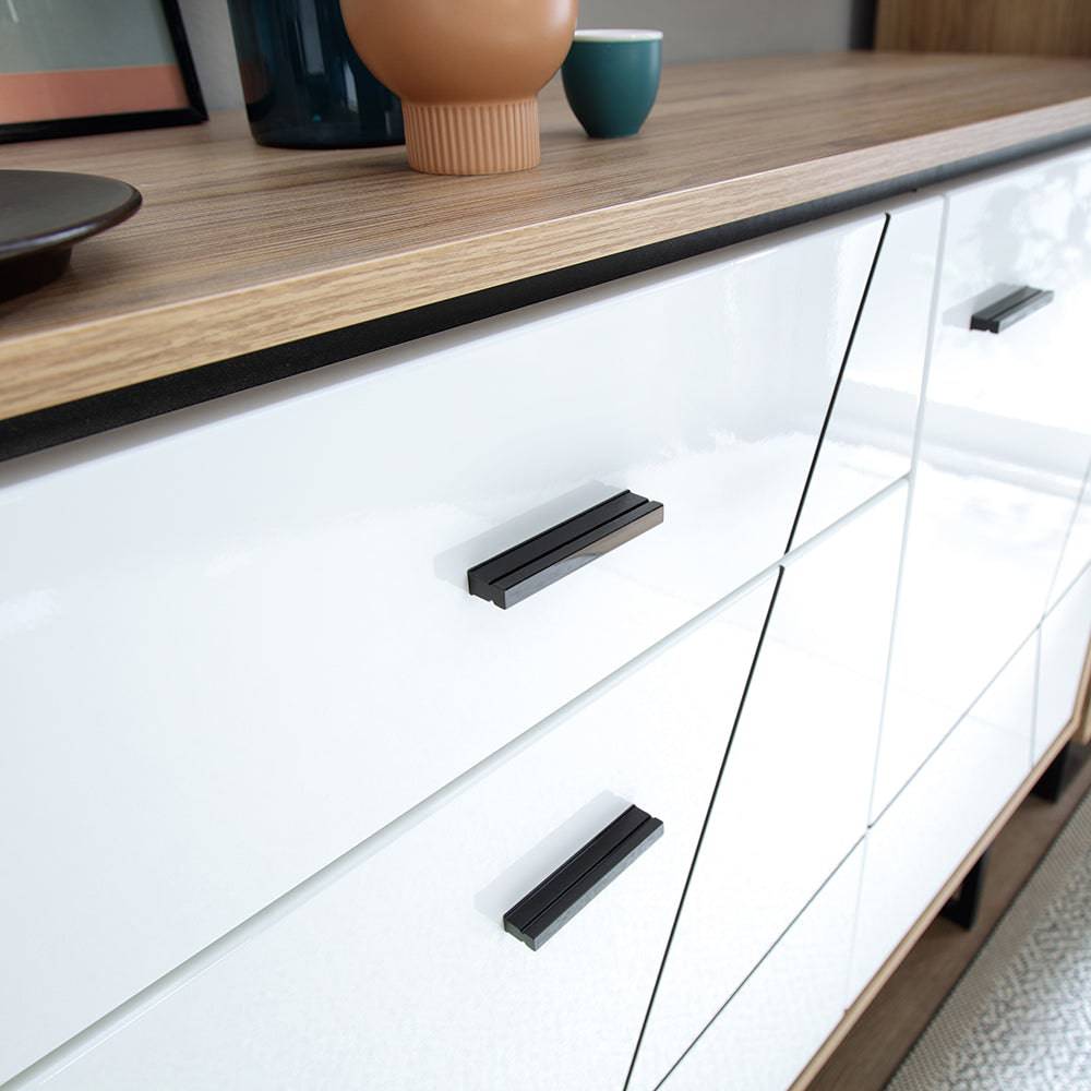 Brolo 3 door 1 drawer wide sideboard in Walnut and White - TidySpaces