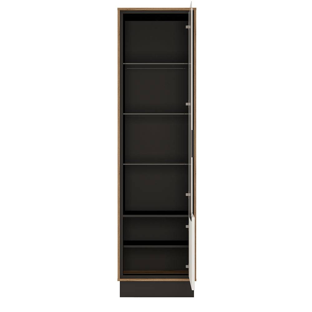 Brolo Tall glazed display cabinet (RH) White, Black, and dark wood - TidySpaces