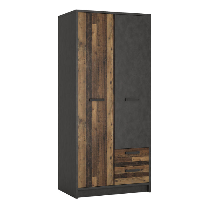 Brooklyn 2 Door Wardrobe with 2 Drawers in Walnut and Dark Matera Grey - TidySpaces