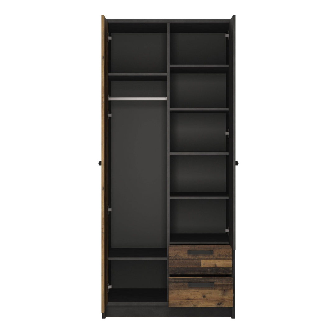 Brooklyn 2 Door Wardrobe with 2 Drawers in Walnut and Dark Matera Grey - TidySpaces