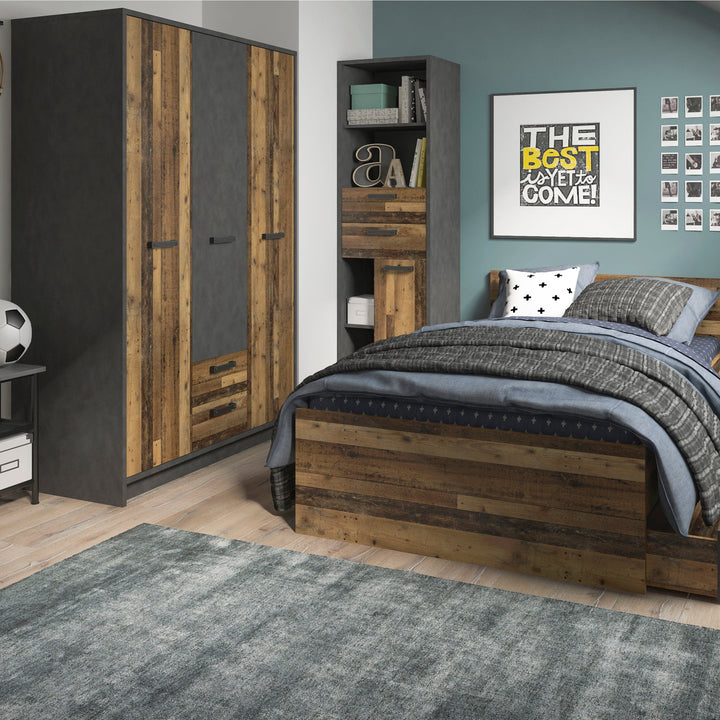 Brooklyn 3 Door Wardrobe with 2 Drawers in Walnut and Dark Matera Grey - TidySpaces