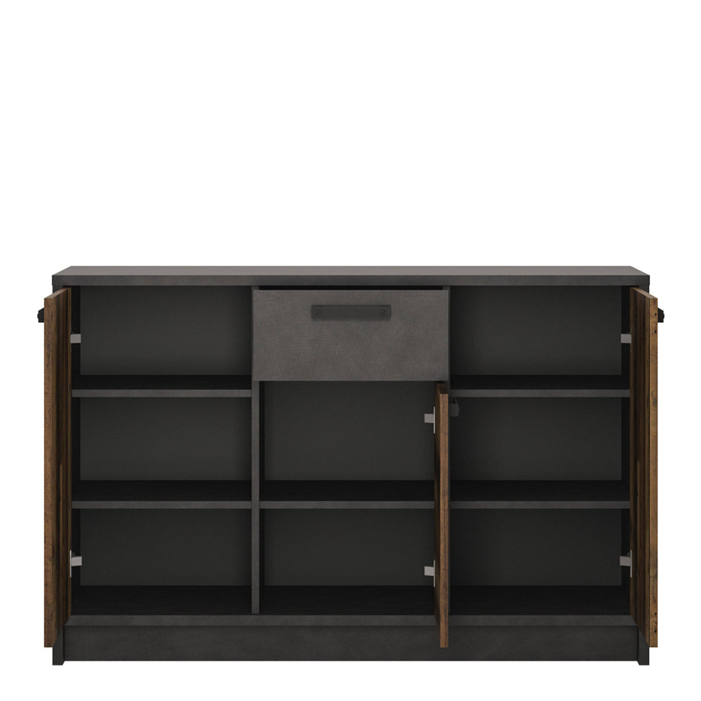 Brooklyn Cabinet with 3 Doors and 1 Drawer in Walnut and Dark Matera Grey - TidySpaces