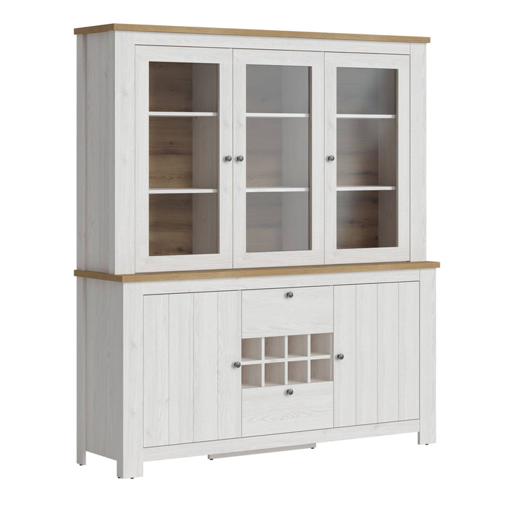 Celesto 2 Door 2 Drawer Sideboard with 3 Door Display Top Unit in White and Oak - TidySpaces