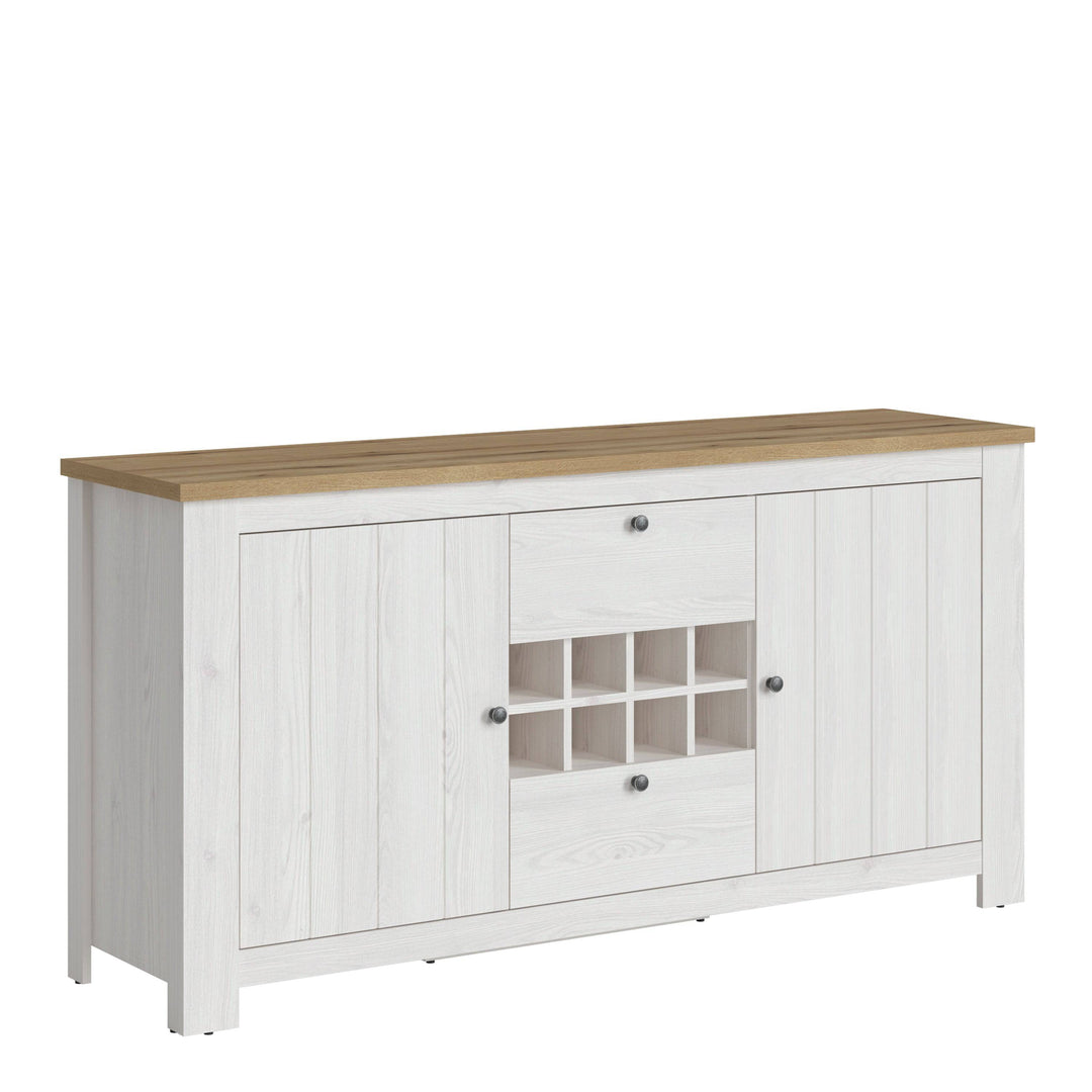 Celesto 2 Door 2 Drawer Sideboard with 3 Door Display Top Unit in White and Oak - TidySpaces