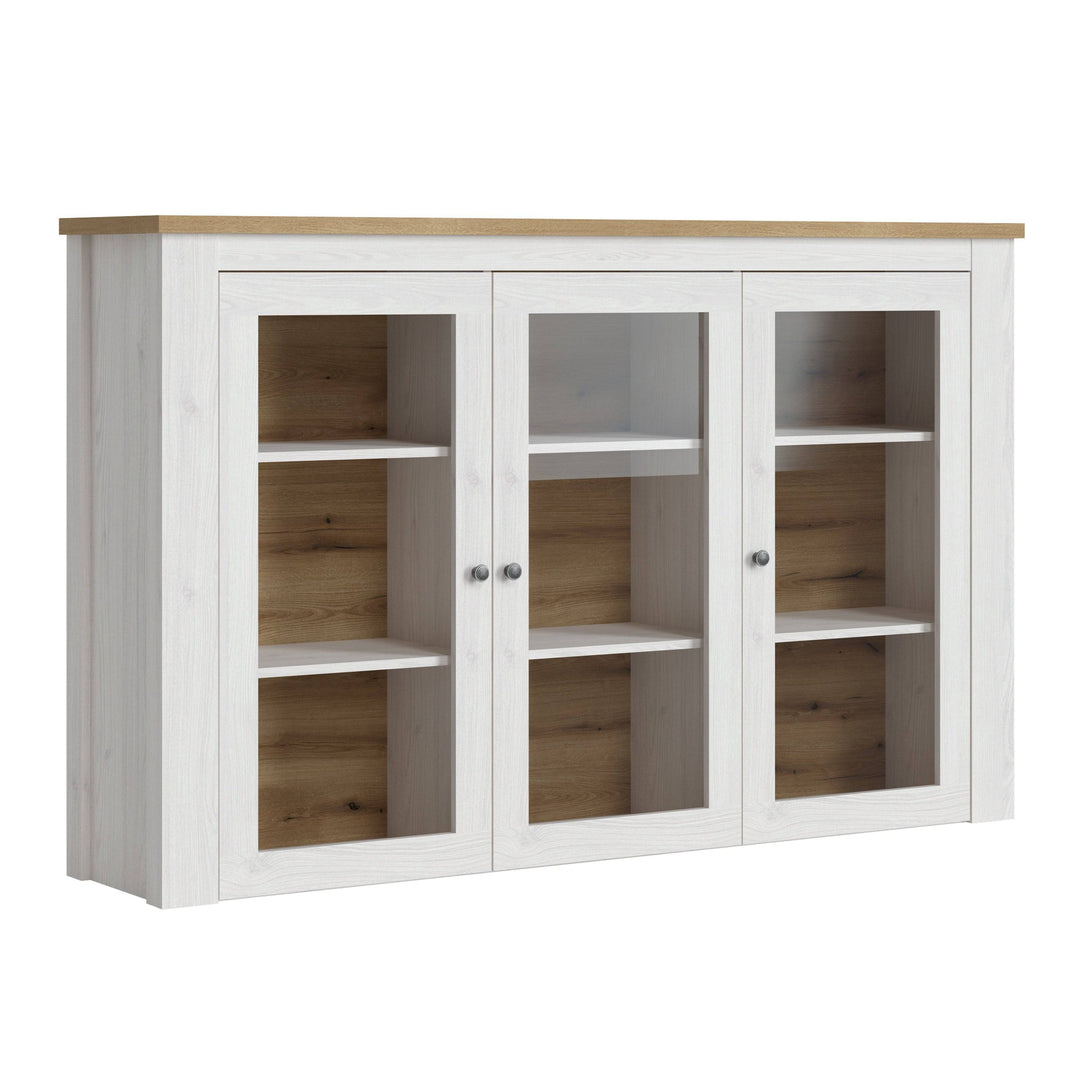 Celesto 2 Door 2 Drawer Sideboard with 3 Door Display Top Unit in White and Oak - TidySpaces