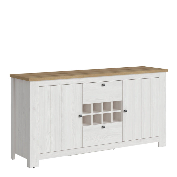 Celesto 2 Door 2 Drawer sideboard with wine rack in White and Oak - TidySpaces