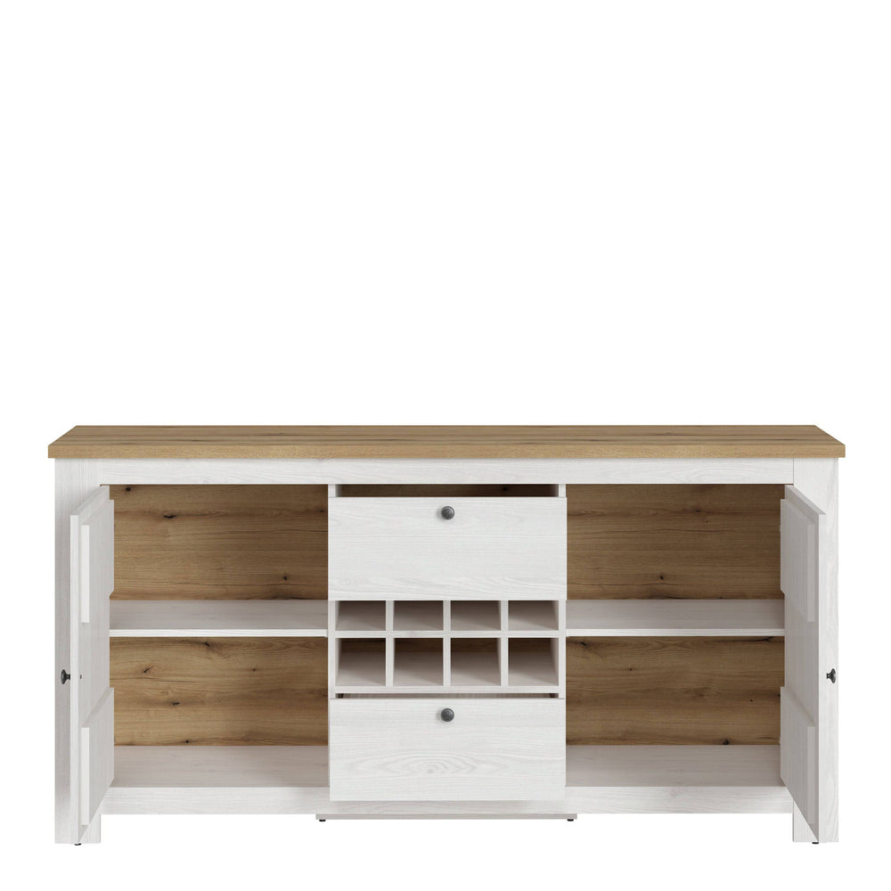 Celesto 2 Door 2 Drawer sideboard with wine rack in White and Oak - TidySpaces