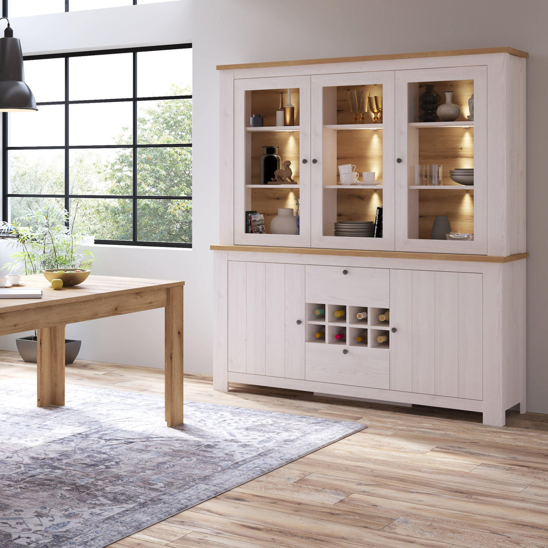 Celesto 3 Door Display top unit in White and Oak - TidySpaces