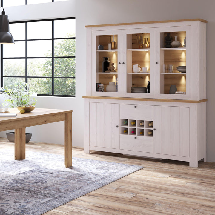 Celesto 3 Door Display top unit in White and Oak - TidySpaces