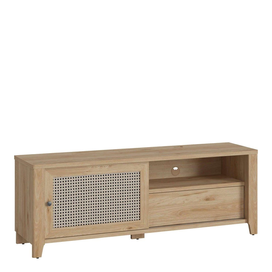 Cestino 1 Door 1 Drawer TV Unit in Jackson Hickory Oak and Rattan Effect - TidySpaces