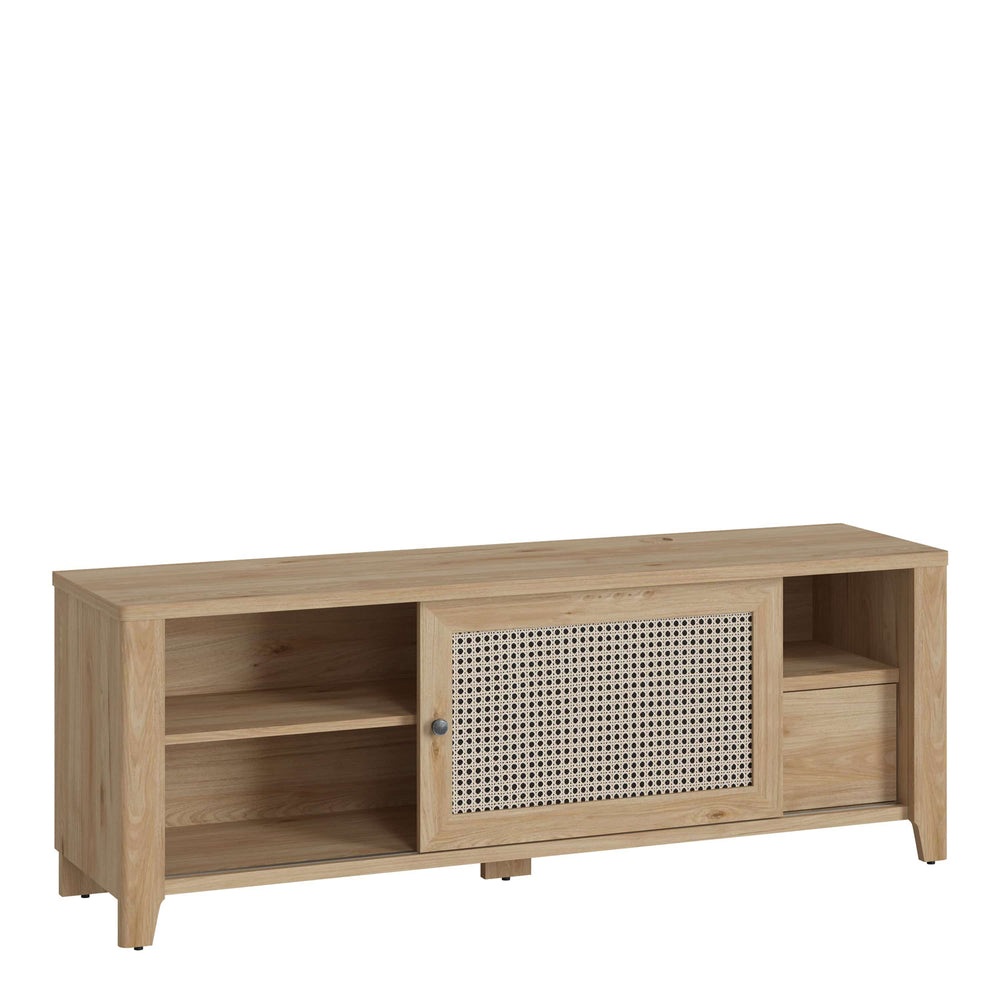 Cestino 1 Door 1 Drawer TV Unit in Jackson Hickory Oak and Rattan Effect - TidySpaces