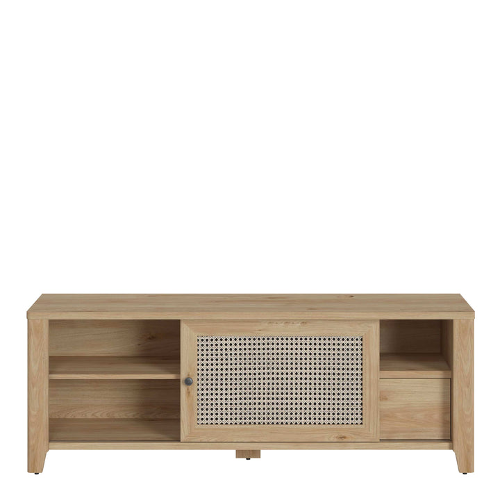 Cestino 1 Door 1 Drawer TV Unit in Jackson Hickory Oak and Rattan Effect - TidySpaces