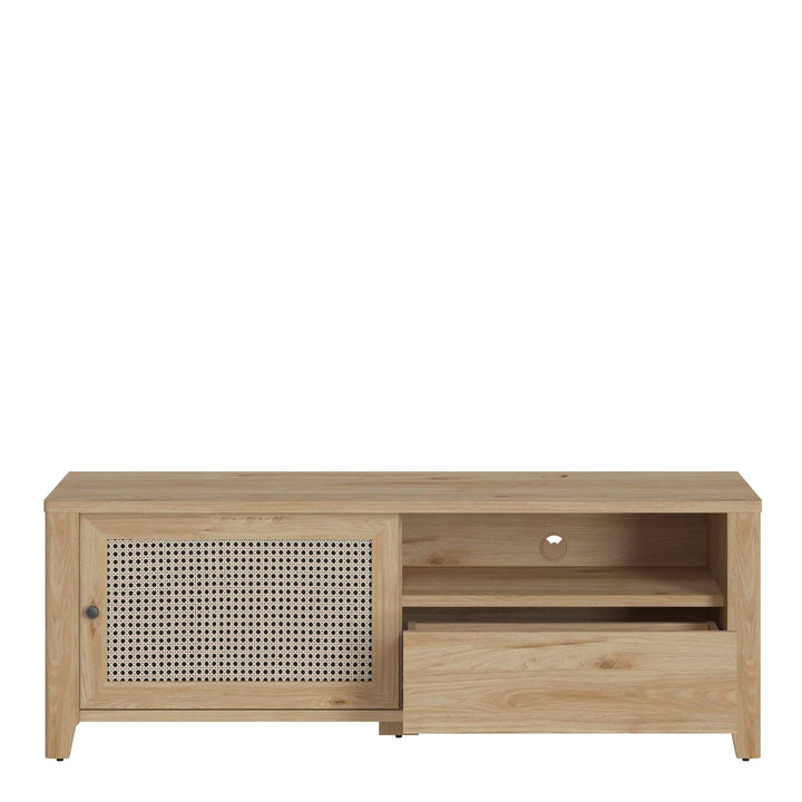 Cestino 1 Door 1 Drawer TV Unit in Jackson Hickory Oak and Rattan Effect - TidySpaces