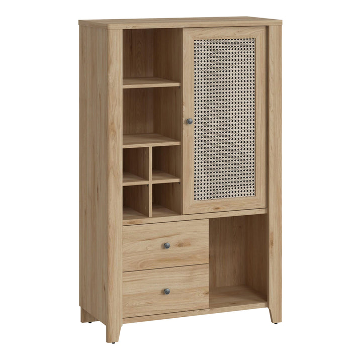 Cestino 1 Door 2 Drawer Cabinet in Jackson Hickory Oak and Rattan Effect - TidySpaces