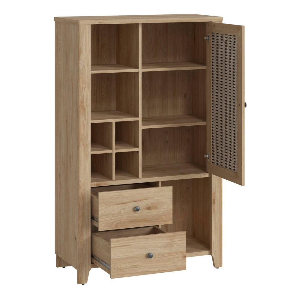 Cestino 1 Door 2 Drawer Cabinet in Jackson Hickory Oak and Rattan Effect - TidySpaces