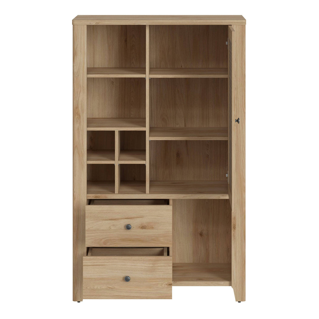 Cestino 1 Door 2 Drawer Cabinet in Jackson Hickory Oak and Rattan Effect - TidySpaces