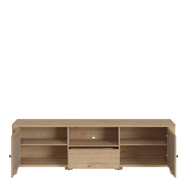 Cestino 2 Door 1 Drawer TV Unit in Jackson Hickory Oak and Rattan Effect - TidySpaces