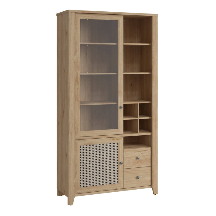 Cestino 2 Door 2 Drawer Display Cabinet in Jackson Hickory Oak and Rattan Effect - TidySpaces