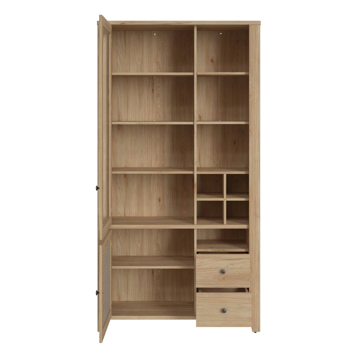 Cestino 2 Door 2 Drawer Display Cabinet in Jackson Hickory Oak and Rattan Effect - TidySpaces