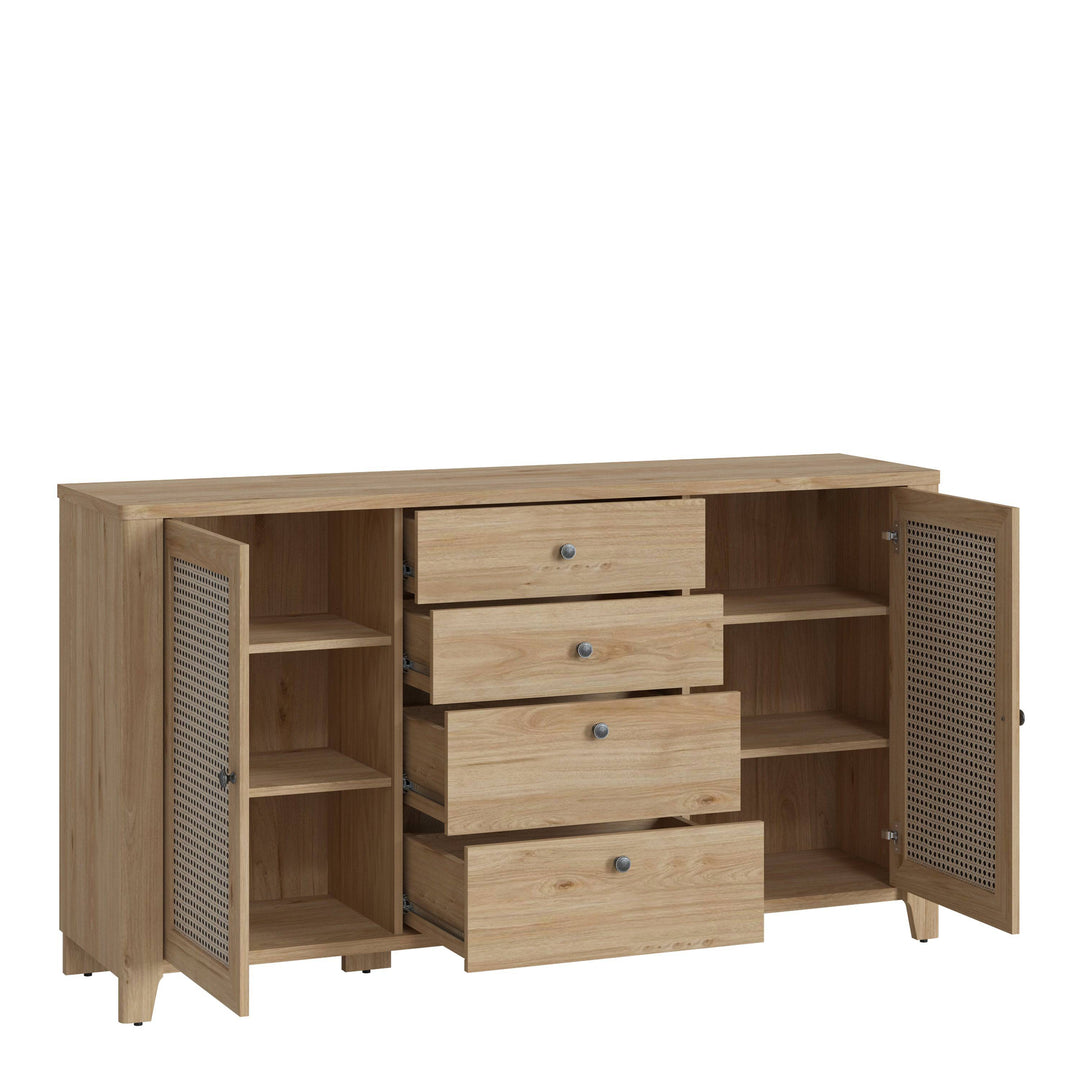 Cestino 2 door 4 Drawer Sideboard in Jackson Hickory Oak and Rattan Effect - TidySpaces