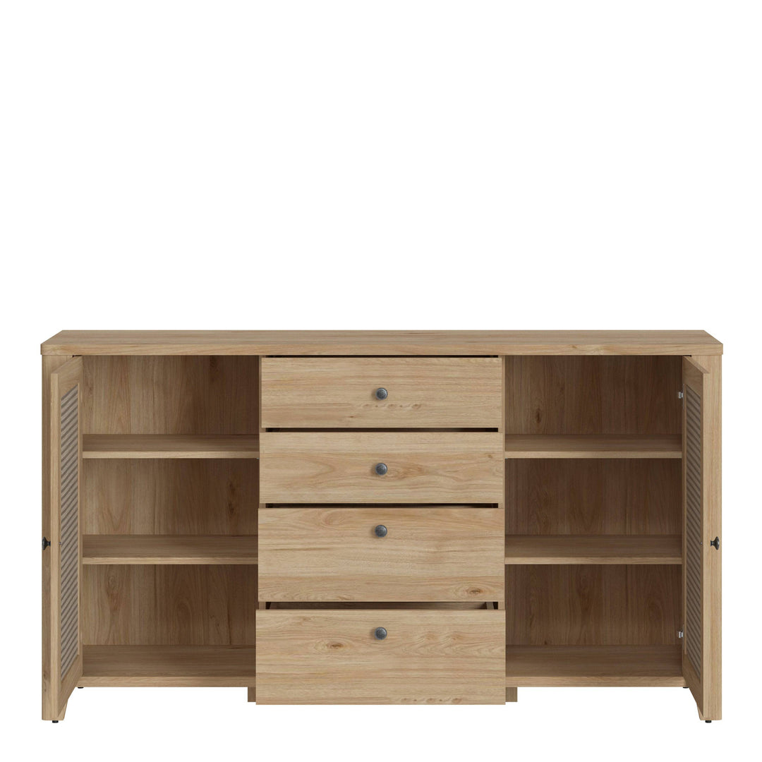 Cestino 2 door 4 Drawer Sideboard in Jackson Hickory Oak and Rattan Effect - TidySpaces