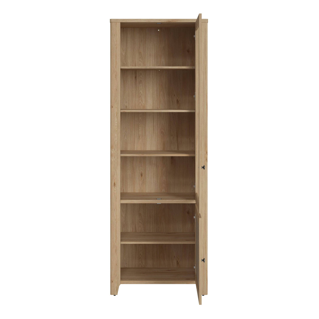 Cestino 2 Door Display Cabinet in Jackson Hickory Oak and Rattan Effect - TidySpaces