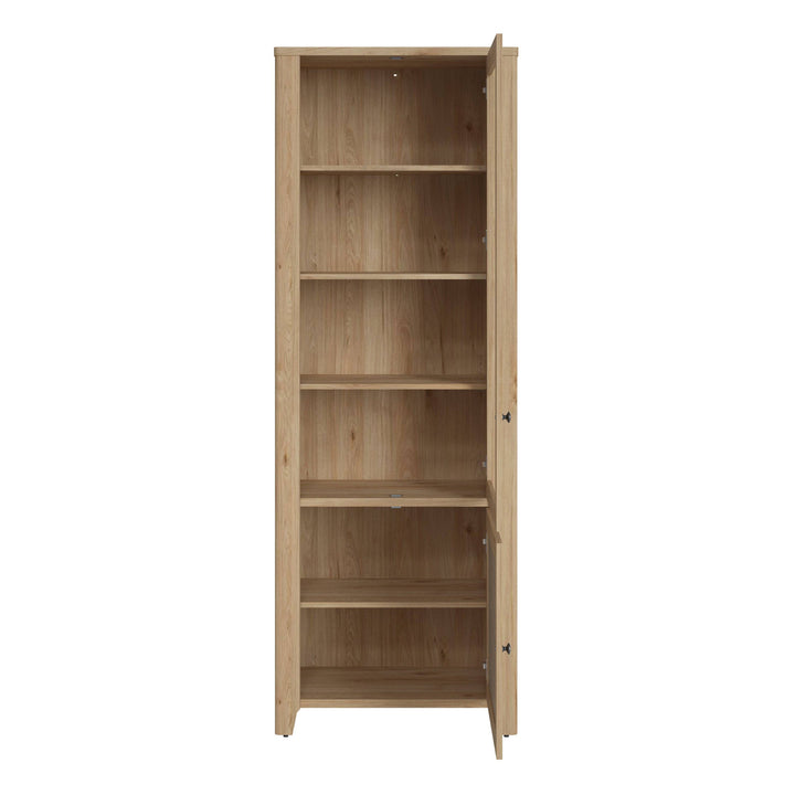 Cestino 2 Door Display Cabinet in Jackson Hickory Oak and Rattan Effect - TidySpaces