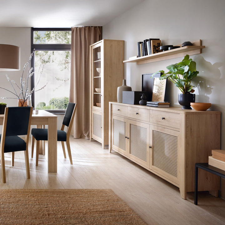 Cestino 3 Door 3 Drawer Sideboard in Jackson Hickory Oak and Rattan Effects - TidySpaces