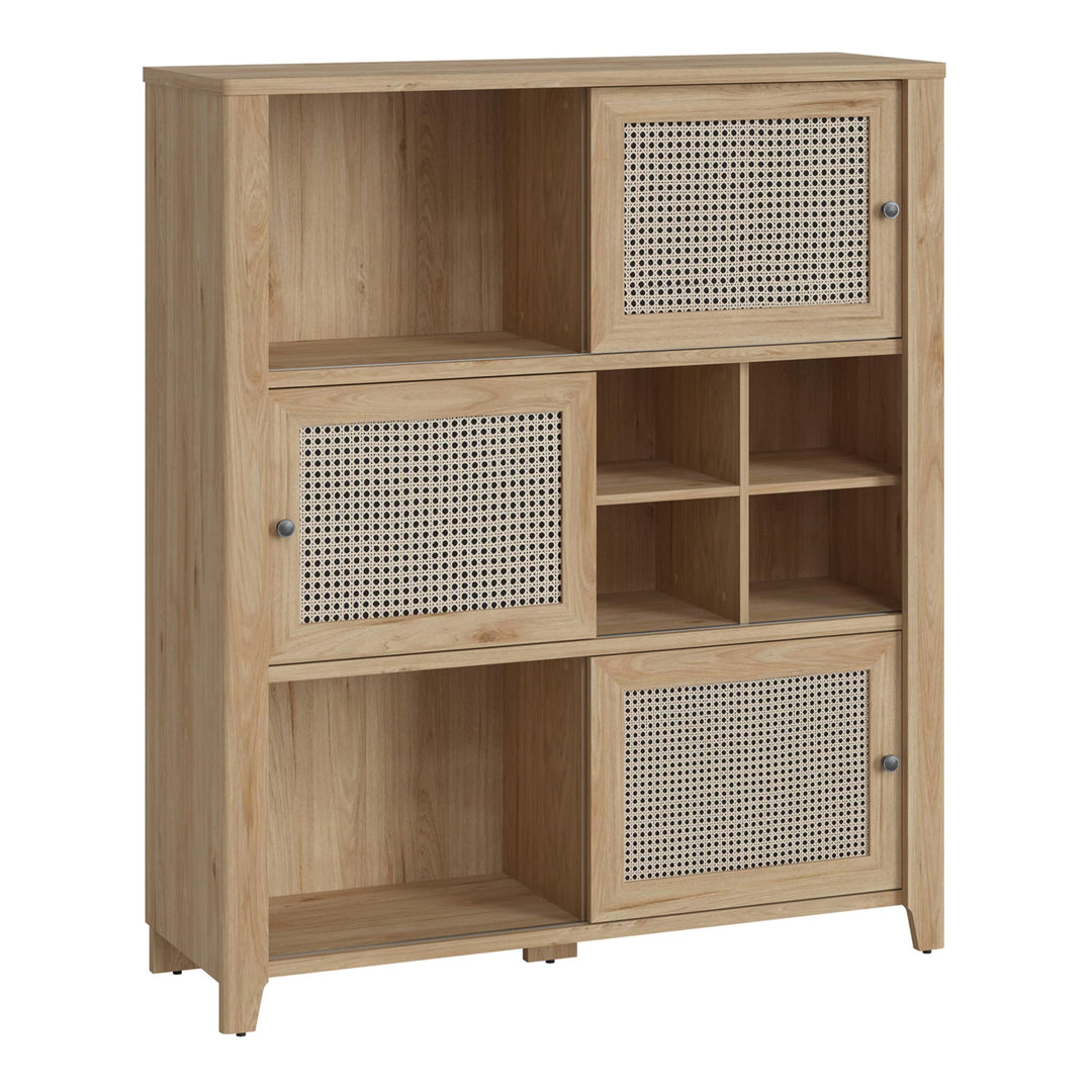 Cestino 3 Door Cabinet in Jackson Hickory Oak and Rattan Effect - TidySpaces