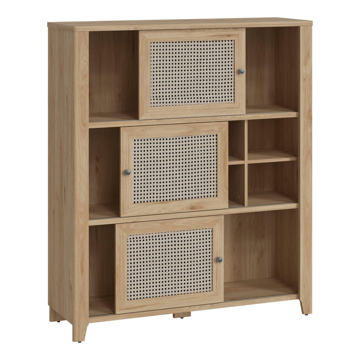 Cestino 3 Door Cabinet in Jackson Hickory Oak and Rattan Effect - TidySpaces