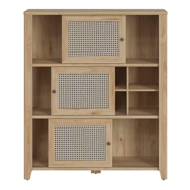 Cestino 3 Door Cabinet in Jackson Hickory Oak and Rattan Effect - TidySpaces