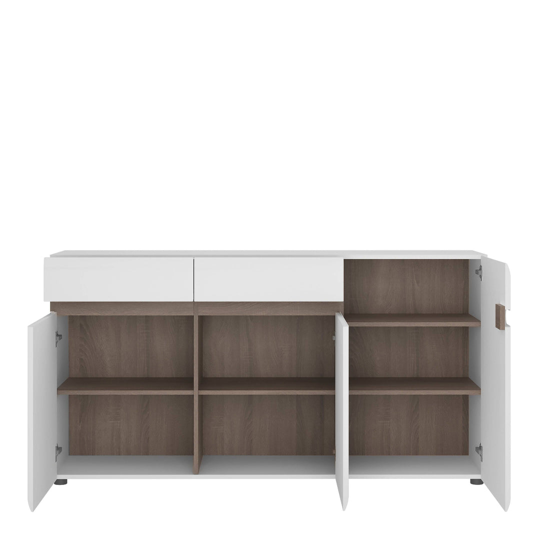 Chelsea 2 Drawer 3 door sideboard in White with Oak Trim - TidySpaces