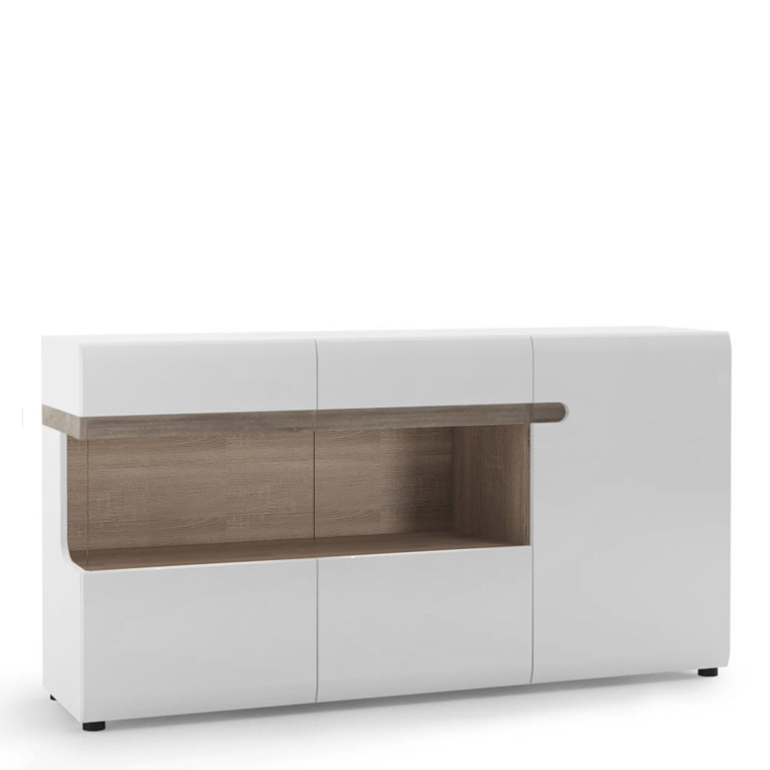 Chelsea 3 Door Glazed Sideboard  in White with Oak Trim - TidySpaces