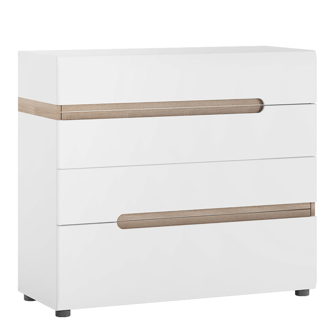 Chelsea 4 Drawer Chest  in White with Oak Trim - TidySpaces