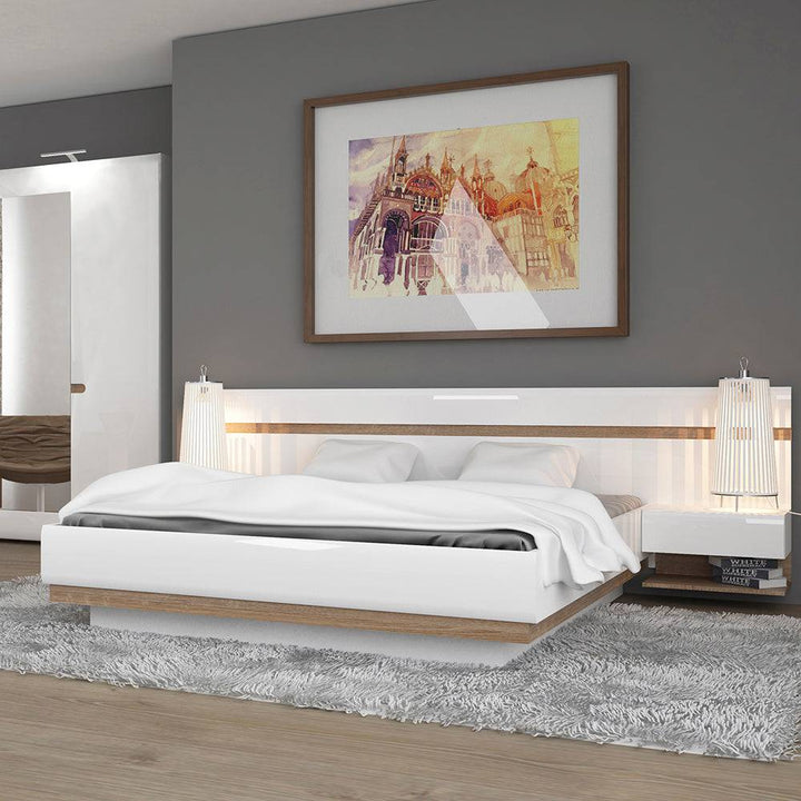 Chelsea Kingsize Bed  in White with Oak Trim and Lift Up Function - TidySpaces