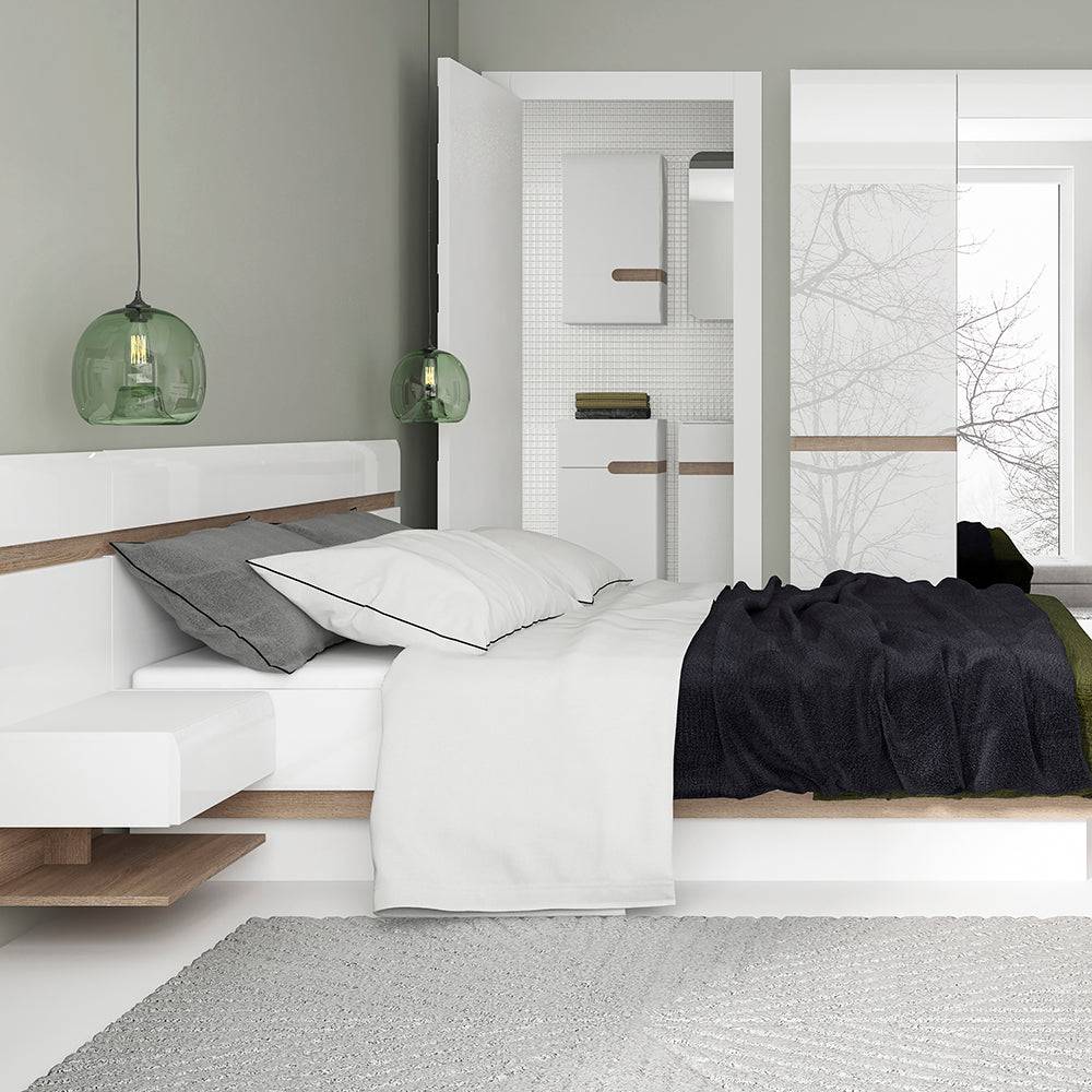 Chelsea Kingsize Bed  in White with Oak Trim and Lift Up Function - TidySpaces