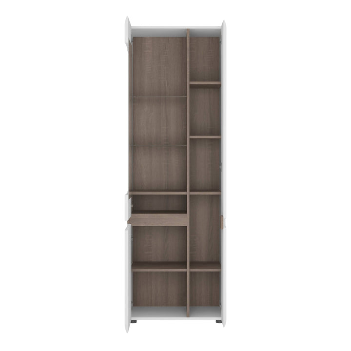 Chelsea Tall Glazed Narrow Display unit (RHD) in White with Oak Trim - TidySpaces